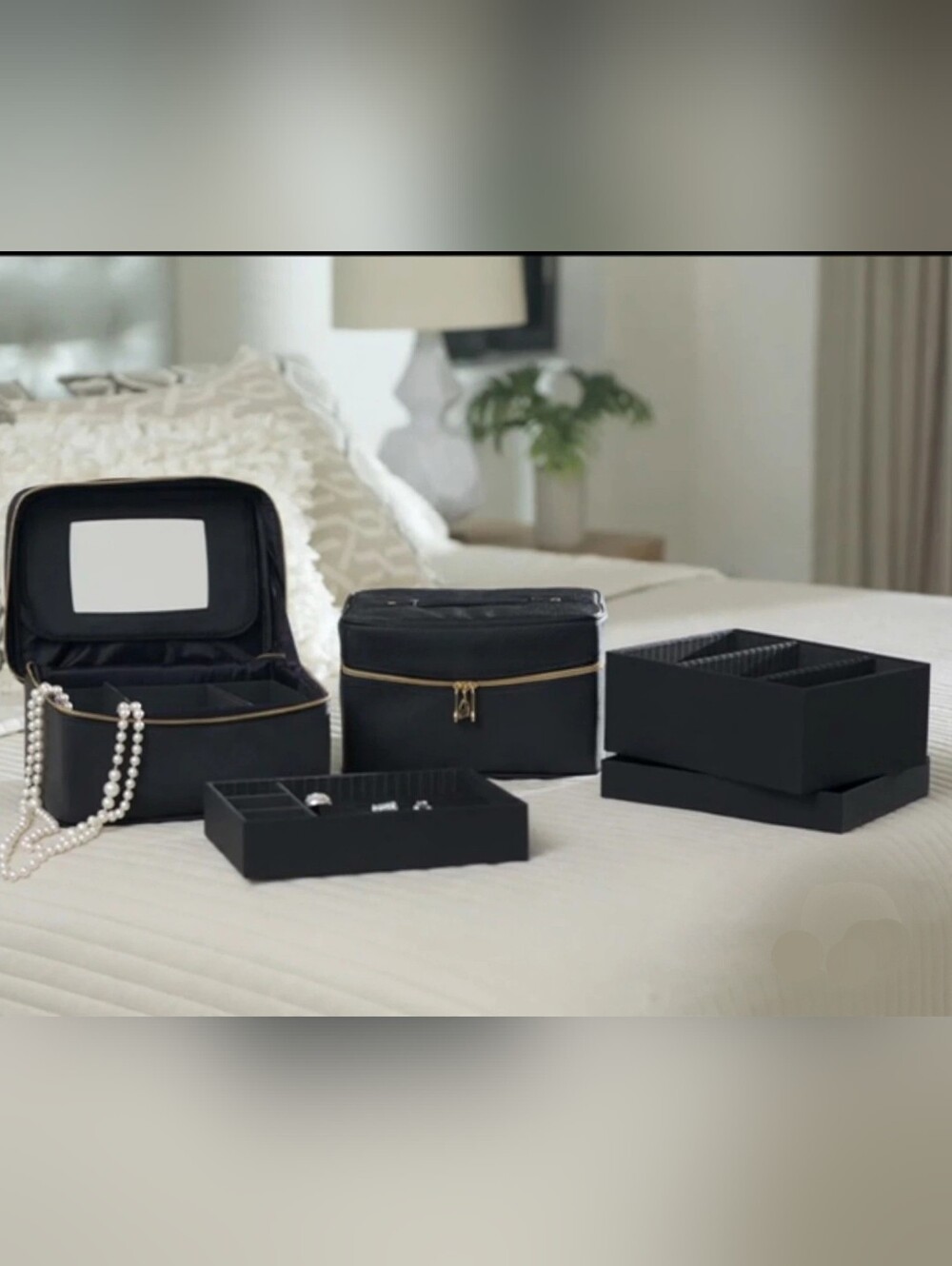 Joy Mangano Lux Jewel Kit Trio 2 Travel Cases with Lock & Key Black/Gold